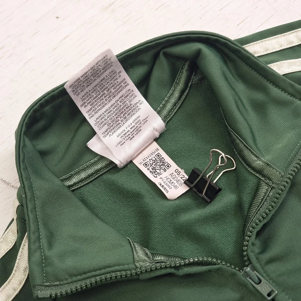 Adidas Forest‎ Green 3 Stripe Cream Zip-Up Track Jacket Toddlers Kids Sz 3T EUC